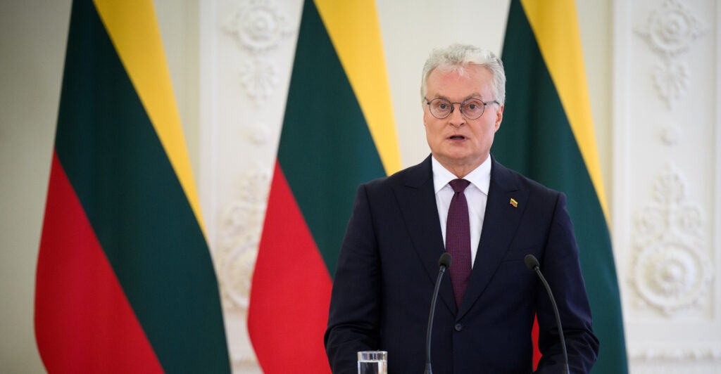 Gitanas Nauseda, President of Lithuania, speaks at a press conference