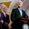 Sen. John Cornyn, R-Texas, speaks to reporters as Senate Republican leaders hold a press conference.