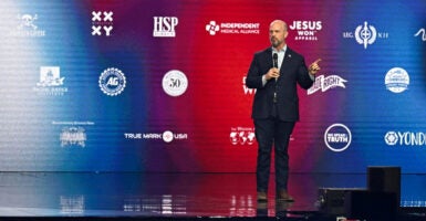 Dr. Kevin Roberts of the Heritage Foundation speaks during AmericaFest