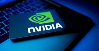 Graphic of a Nvidia chip on a laptop.