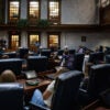 The Indiana State Senate chamber during a legislative debate.