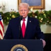 President Donald Trump, pictured delivering an address from the White House, with a fireplace and garland behind him, has been responsible for many of the winners and losers of 2025.