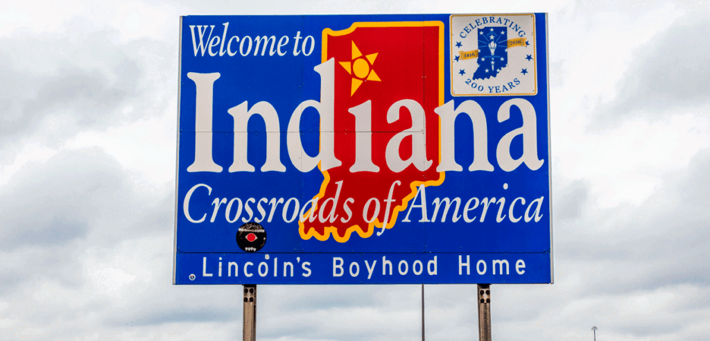 Welcome to the State of Indiana - Road sign along Interstate 70