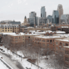Downtown Minneapolis is blanketed in snow during the spring snowstorm in Minneapolis, Minnesota, U.S., April 11, 2019. REUTERS/Annabelle Marcovici