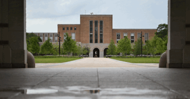 A person walks through the campus of Rice University in Houston, Texas, U.S. May 26, 2025.