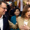 Josh Shapiro appears with Kamala Harris at a 2024 presidential campaign event.