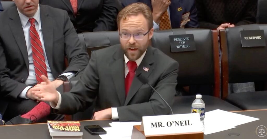 Tyler O'Neil, senior editor of The Daily Signal testifies to House Judiciary Subcommittee on the Constitution and Limited Government on Dec. 15 about the Southern Poverty Law Center. (Daily Signal)