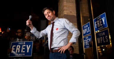 MINNEAPOLIS, MINNESOTA - NOVEMBER 4: Minneapolis Mayor Jacob Frey speaks at an Election Night party on November 4, 2025 in Minneapolis, Minnesota. Frey, the incumbent, seeks reelection to his third term while opposed by three other Democrats. (Photo by Stephen Maturen/Getty Images)