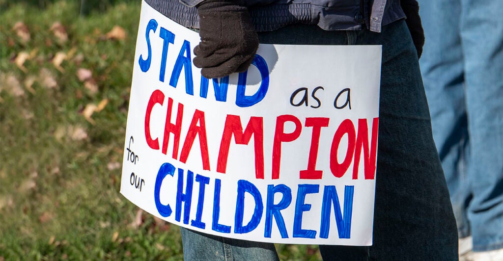 Fight for our children protest, Protesting in front of the department of education to stop the masking and vaccines for the children going to school, St. Paul, Minnesota. November 3, 2021. (Photo by: Michael Siluk/Universal Images Group via Getty Images)