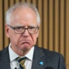 MINNEAPOLIS, MN. - JANUARY 2026: Minnesota Governor Tim Walz speaks during a press conference focused on Minnesota’s new paid family leave policy, Tuesday, January 6, 2026 at the Coliseum Building in Minneapolis, Minn. Walz took questions from the media at the event, a day after he announced that he is withdrawing from the 2026 Minnesota gubernatorial race. (Photo by Alex Kormann/The Minnesota Star Tribune via Getty Images)