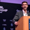 SAN JOSE, CALIFORNIA - NOVEMBER 20: Mayor of San Jose, Matt Mahan, speaks during the NWSL Championship Welcome Reception at Rotunda at San Jose City Hall on November 20, 2025 in San Jose, California. (Photo by Eakin Howard/NWSL via Getty Images)