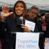 New York Attorney General Letitia James addresses the crowd at Union Square for the Together We Win rally in support of transgender youth held in New York City, New York, United States on January 10, 2026. The rally, organized by New Pride Agenda, PFLAG NYC and Trans formative Schools, was held ahead of upcoming U.S. Supreme Court hearings for West Virginia v. B.P.J. and Little v. Hecox, cases that will determine the constitutionality of state bans on transgender students' participation in school sports and could have broader impacts on transgender rights. (Photo by Jason Alpert-Wisnia / Hans Lucas / AFP via Getty Images)