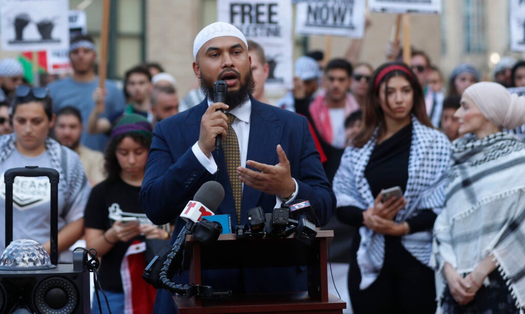 CAIR's Abdullah Jaber speaks to supporters.
