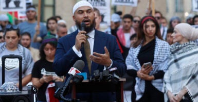 CAIR's Abdullah Jaber speaks to supporters.