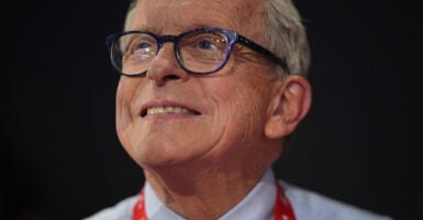 Gov. Mike DeWine smiles during the RNC.