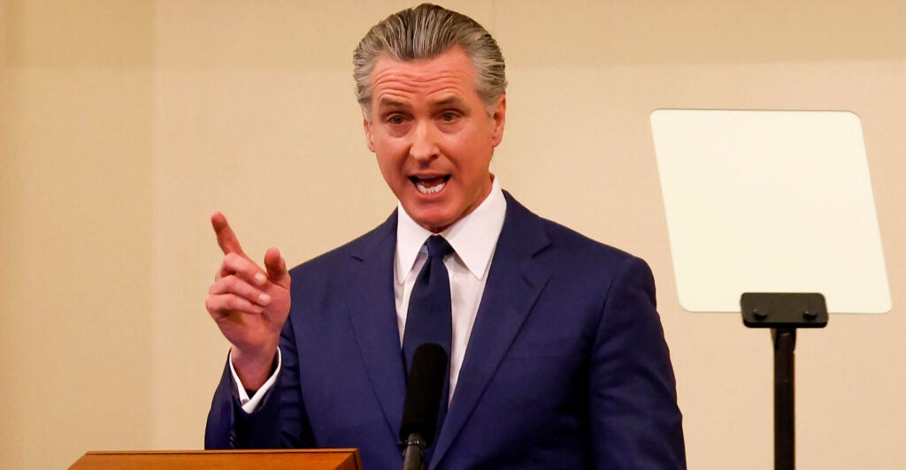 California Gov. Gavin Newsom delivers his State of the State Address at the California State Capitol Building in Sacramento on Jan. 8, 2026. (Jessica Christian/San Francisco Chronicle via Getty Images)