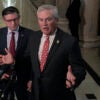 WASHINGTON, DC - SEPTEMBER 02: Speaker of the House Mike Johnson (R-LA) and House Oversight and Government Reform Committee Chairman James Comer (R-KY) talk to reporters after meeting with some of Jeffrey Epstein's accusers at the U.S. Capitol on September 02, 2025 in Washington, DC. Johnson said he supported Comer's investigation into Epstein but wants to respect the privacy of accusers in the process. (Photo by Chip Somodevilla/Getty Images)