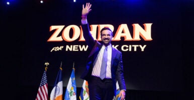 Democratic New York City mayoral candidate Zohran Mamdani delivers remarks at his election night watch party at the Brooklyn Paramount Theater on November 04, 2025 in the Brooklyn borough in New York City. Mamdani defeated Independent candidate Andrew Cuomo and Republican candidate Curtis Sliwa in the election for New York City mayor.(Photo by Andrew Lichtenstein/Corbis via Getty Images)