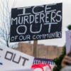 Demonstrators protest Immigration and Customs Enforcement outside the James T. Foley Courthouse on Thursday, Jan. 8, 2025, in Albany, NY. The rally comes on the heels of a fatal shooting of Renee Macklin Good by an ICE officer in Minneapolis a day earlier. (Jim Franco/Albany Times Union via Getty Images)