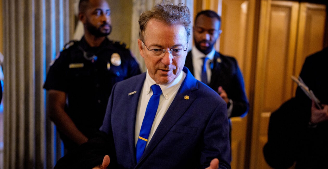 WASHINGTON, DC - DECEMBER 11: Sen. Rand Paul (R-KY) walks into the Senate Chamber on December 11, 2025 in Washington, DC. Two opposing health care bills intended to avert rising health care premiums have failed. (Photo by Andrew Harnik/Getty Images)
