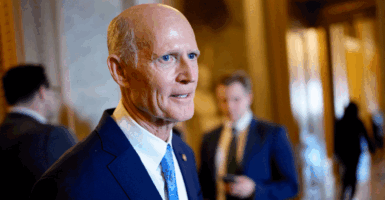 Sen. Rick Scott (R-FL) walks out of the Senate Chamber on December 11, 2025 in Washington, DC. Two opposing health care bills intended to avert rising health care premiums failed. (Photo by Andrew Harnik/Getty Images)