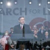 US Speaker of the House Mike Johnson, Republican from Louisiana speaks during the 53rd annual March for Life rally on the National Mall in Washington, DC, on January 23, 2026.