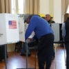 Voters fill out their ballots at a polling station in the Hillsboro Old Stone School on November 04, 2025 in Hillsboro, Virginia.