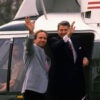 President Ronald Reagan with son Michael Reagan in doorway of Marine One, departing for CA.