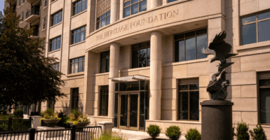 An exterior view of The Heritage Foundation building on July 30, 2024 in Washington, DC.