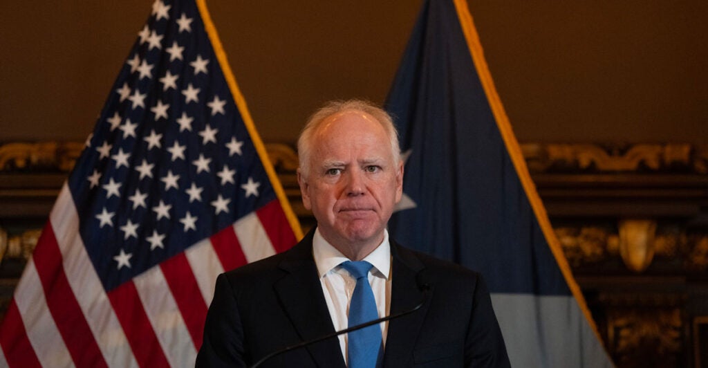 ST. PAUL, MN. - JANUARY 2026: Minnesota Governor Tim Walz announces that he would not be seeking reelection Monday January 5, 2026 at a press conference at the State Capitol in St.Paul, Minn. Walz said that he “came to the conclusion that I can’t give a political campaign my all.” The governor took no questions from reporters at the event. The governor’s announcement comes as Minnesota is confronting one of the largest social services fraud scandals in its history. Federal prosecutors have documented hundreds of millions of dollars’ worth of fraud in state autism services, housing and meals programs, among others. (Photo by Jerry Holt/The Minnesota Star Tribune via Getty Images)