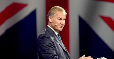 Reform UK MP Rupert Lowe speaks at the party's annual conference at the National Exhibition Centre in Birmingham. Picture date: Friday September 20, 2024. (Photo by Joe Giddens/PA Images via Getty Images)