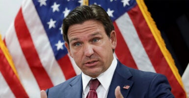 Florida Gov. Ron DeSantis speaks during a press conference on April 10, 2025 in Miami, Florida. DeSantis talked about his desire to relieve Florida condo owners of the high fees they are struggling with after they were put in place following the 2021 collapse of the condominium tower in Surfside, Florida. (Photo by Joe Raedle/Getty Images)