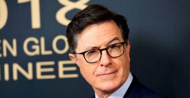 Close-up of Stephen Colbert.
