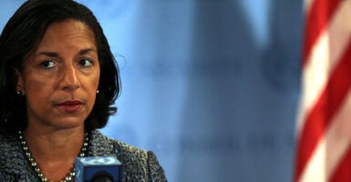 Close-up of Susan Rice looking side-eyed.