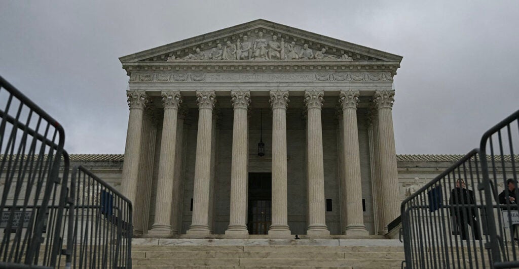 A view of the US Supreme Court in Washington, DC, on February 20, 2026. The US Supreme Court ruled Friday that Donald Trump exceeded his authority in imposing a swath of tariffs that upended global trade, blocking a key tool the president has wielded to impose his economic agenda. (Photo by Drew ANGERER / AFP via Getty Images)