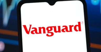 CANADA - 2025/04/01: In this photo illustration, the Vanguard Group logo is seen displayed on a smartphone screen. (Photo Illustration by Thomas Fuller/SOPA Images/LightRocket via Getty Images)