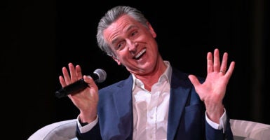 ROCK HILL, SC, UNITED STATES - FEBRUARY 23: Potential Democratic presidential candidate and governor Gavin Newsom speaks with American politician and former party chair of the Democratic Party Jaime Harrison (not seen) during stop #3 of his nationwide book tour for Young Man in a Hurry in Rock Hill, South Carolina, United States, on February 23, 2026. (Photo by Peter Zay/Anadolu via Getty Images)