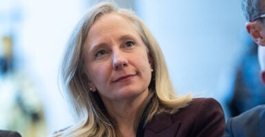 Close-up of Abigail Spanberger as she attends event at United States Capitol.