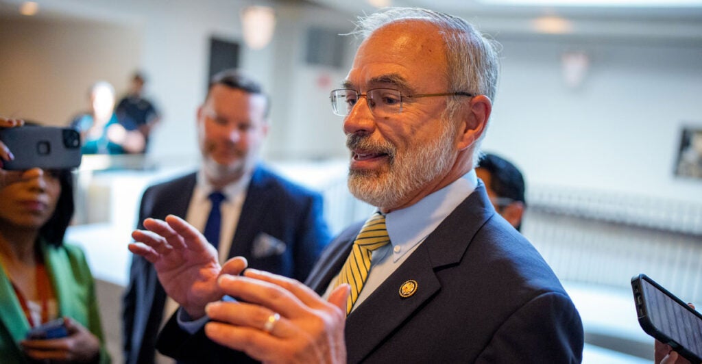 House Freedom Caucus Chairman Andy Harris speaks to reporters.