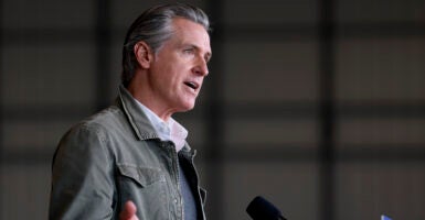 San Diego, CA - February 2: California Governor Gavin Newsom speaks at a news conference about fentanyl seizures and border security at Montgomery-Gibbs Executive Airport on February 2, 2026 in San Diego, CA. (Photo by K.C. Alfred / The San Diego Union-Tribune via Getty Images)