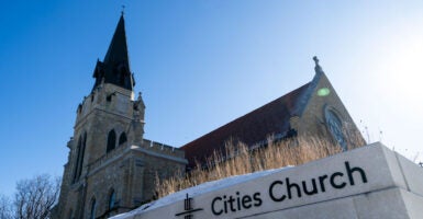 Cities Church in St. Paul, Minnesota with sign in front.