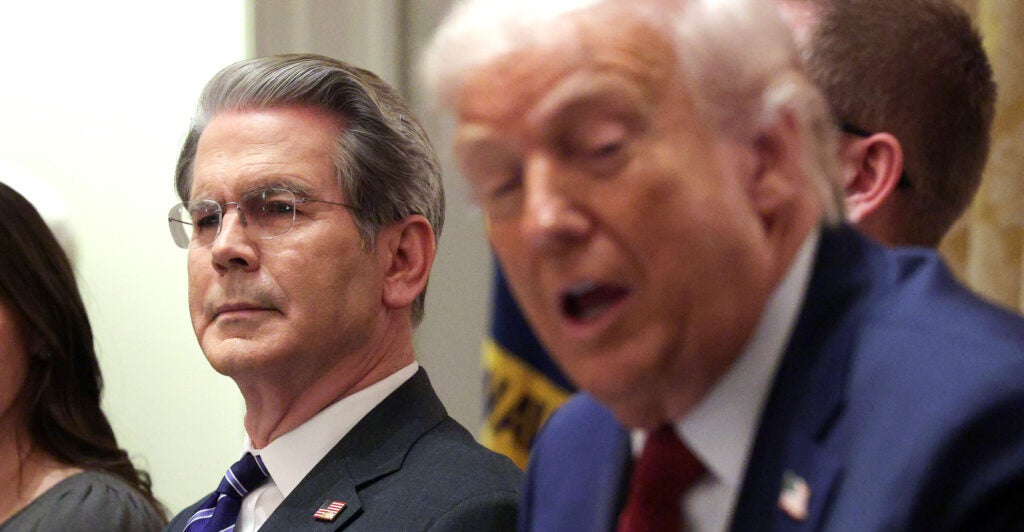 WASHINGTON, DC - DECEMBER 08: U.S. Treasury Secretary Scott Bessent attends a roundtable discussion with farmers hosted by President Donald Trump in the Cabinet Room of the White House on December 08, 2025 in Washington, DC. President Trump is expected to announce a $12 billion farm aid package, which includes one-time payments to those affected by the administration’s trade policies. (Photo by Alex Wong/Getty Images)