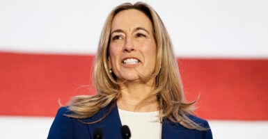 EAST BRUNSWICK, NEW JERSEY - NOVEMBER 04: New Jersey Democratic gubernatorial candidate, Rep. Mikie Sherrill (D-NJ) delivers remarks at her election night watch party at the Hilton East Brunswick Hotel on November 4, 2025 in East Brunswick, New Jersey.