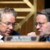 Chairman Rand Paul, R-Ky., left, and ranking member Gary Peters, D-Mich., talk during the Senate Homeland Security and Governmental Affairs Committee hearing on oversight of Immigration and Customs Enforcement, U.S. Customs and Border Protection, and U.S. Citizenship and Immigration Services, in Dirksen building on Thursday, February 12, 2026.