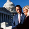 Rep. Tony Gonzales (R-TX) and U.S. Rep. Marjorie Taylor Greene (R-GA) outside the U.S. Capitol.