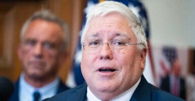 UNITED STATES - AUGUST 4: Governor of West Virginia Patrick Morrisey speaks during an event where Secretary of Agriculture Brooke Rollins signed SNAP food choice waivers at the USDA Whitten Building on Monday, August 4, 2025. HHS Secretary Robert F. Kennedy Jr., also appears. (Tom Williams/CQ-Roll Call, Inc via Getty Images)