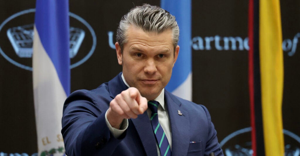 DORAL, FLORIDA - MARCH 05: Defense Secretary Pete Hegseth speaks during the inaugural Americas Counter Cartel Conference at the U.S. Southern Command Headquarters on March 05, 2026 in Doral, Florida. The conference is being held to address narco-terrorism with regional defense and security leaders from the Caribbean, Central America, and South America. (Photo by Joe Raedle/Getty Images)