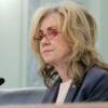 Close-up of Sen. Marsha Blackburn at a hearing