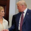 WASHINGTON, DC - JULY 31: U.S. President Donald Trump speaks with Secretary of Education Linda McMahon during an executive order signing ceremony in the Roosevelt Room of the White House on July 31, 2025 in Washington, DC. Trump signed a series of orders that will expand on his council on sports, fitness and nutrition, including by reviving the Presidential Fitness Test in public schools. (Photo by Anna Moneymaker/Getty Images)