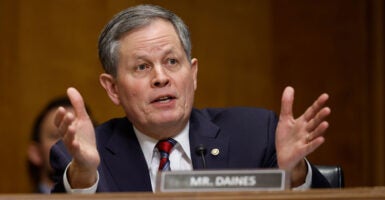 WASHINGTON, DC - JANUARY 15: U.S. Sen. Steve Daines (R-MT) questions U.S. President-elect Donald Trump’s nominee for Secretary of State, Sen. Marco Rubio (R-FL) during his Senate Foreign Relations confirmation hearing at Dirksen Senate Office Building on January 15, 2025 in Washington, DC. Rubio, a three-term Senator and a member of the Foreign Relations Committee, has broad bipartisan support from his Senate colleagues but is expected to face questions over Trump’s plans for Greenland, U.S. relations with Russia and the safe return of Hamas-held hostages. (Photo by Kevin Dietsch/Getty Images)